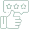 Thumbs up hand with three-star rating badge, representing positive customer feedback and satisfaction.